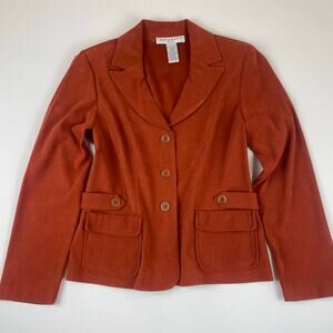 Vintage Faux Suede Burnt Orange Three Button Blazer Pockets Casual Career